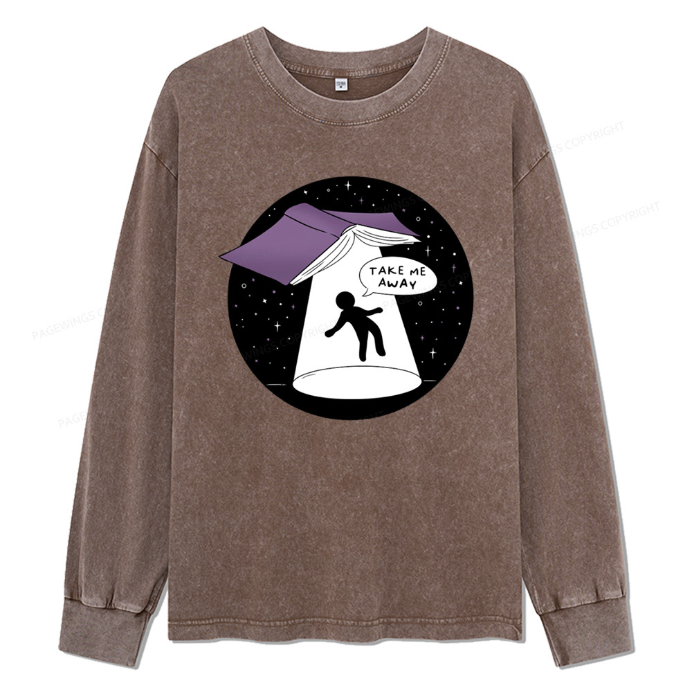Pagewings Take Me Away Unisex Washed Long Sleeve T-shirt