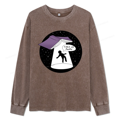 Pagewings Take Me Away Unisex Washed Long Sleeve T-shirt