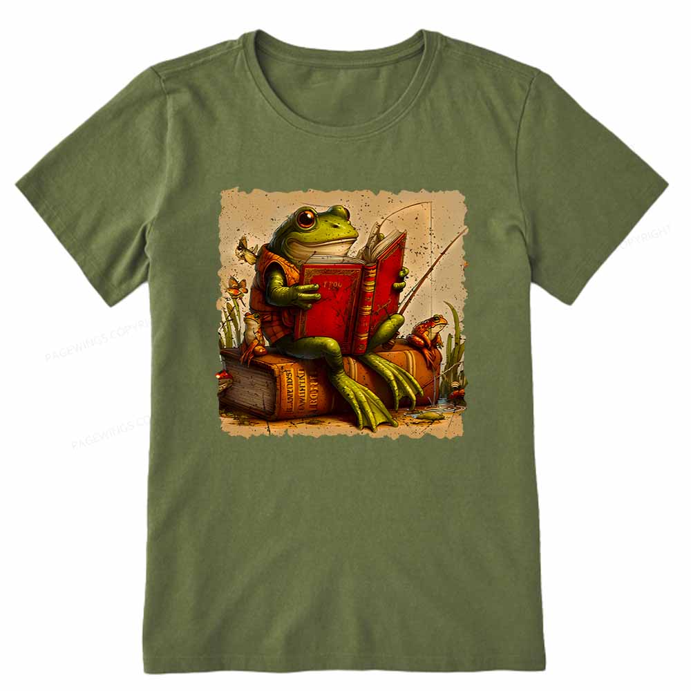 Pagewings Toad Fishing Book Reading Book Unisex Classic T-shirt