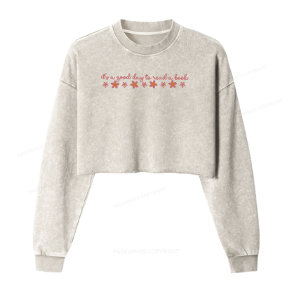 Pagewings Its A Good Day To Read A Book Washed Crop Sweatshirt