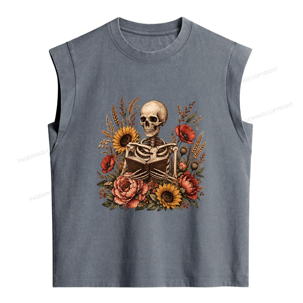Pagewings Floral Skeleton Women's Washed Tank Top