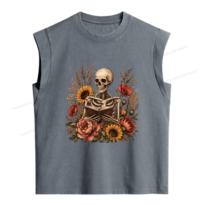 Pagewings Floral Skeleton Women's Washed Tank Top