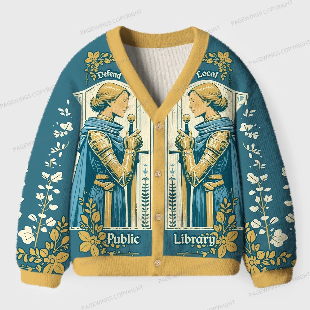 Pagewings Defend Local Public Library Unisex Ugly Cardigan Sweaters