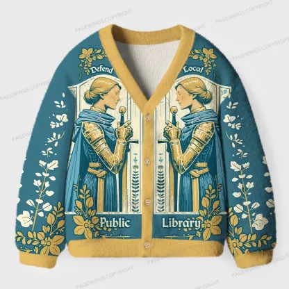 Pagewings Defend Local Public Library Unisex Ugly Cardigan Sweaters