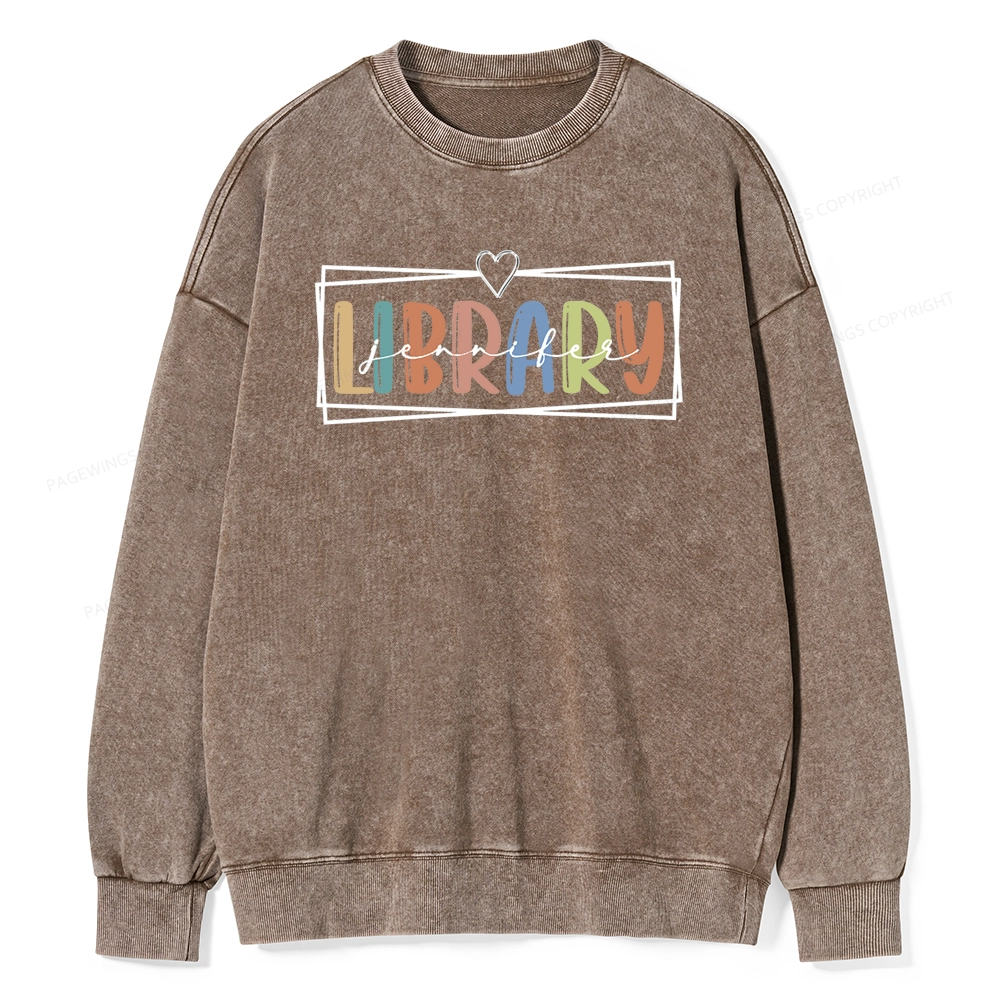 Pagewings Elementary Librarian Custom Name Unisex Washed Sweatshirt