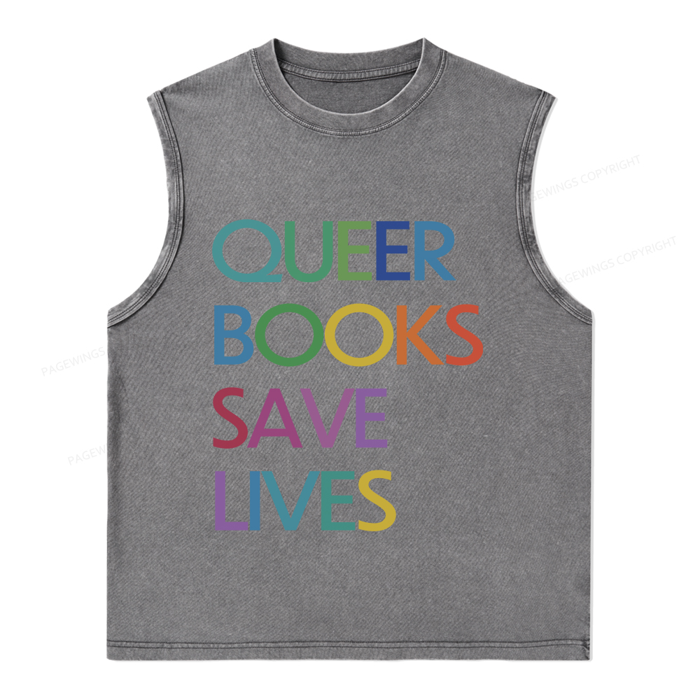 Pagewings  Queer Books Save Lives Unisex Washed Tank Top