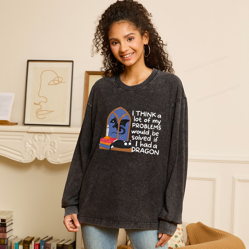 Pagewings If I Had A BookDragon Unisex Washed Long Sleeve T-shirt