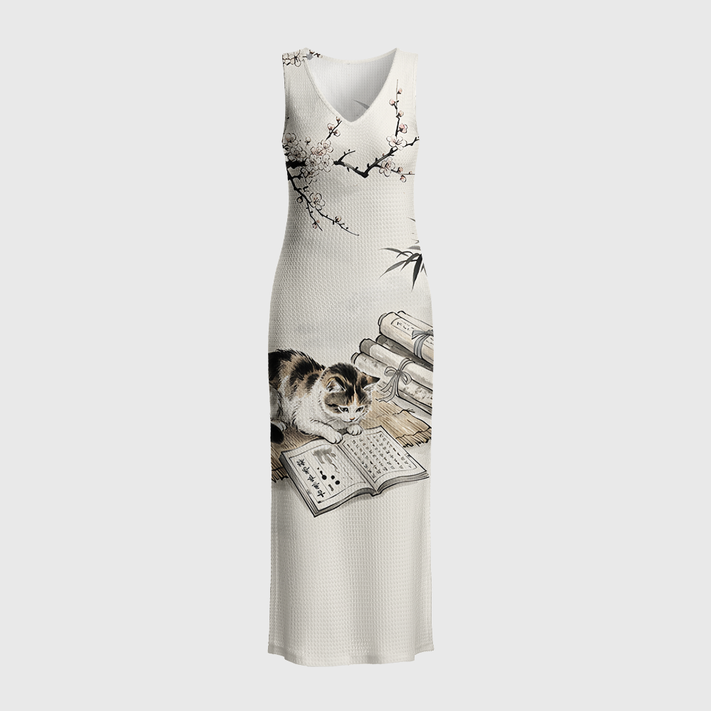 Pagewings Cat Book Lover Crochet Maxi Dress