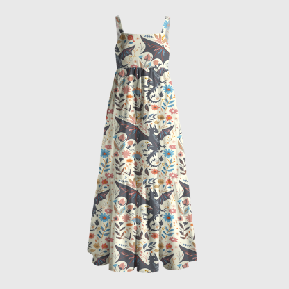 Pagewings Square Neck Fantasy Dragon Maxi Dress