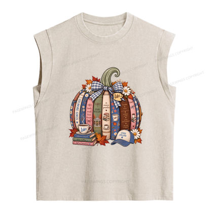 Pagewings Fall Book Pumpkin Women's Washed Tank Top
