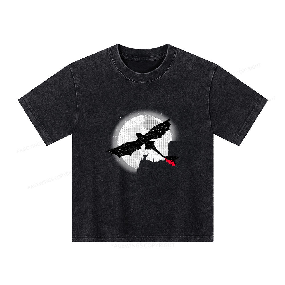 Pagewings Moonlight Dragon Rider Unisex Kids Washed T-shirt