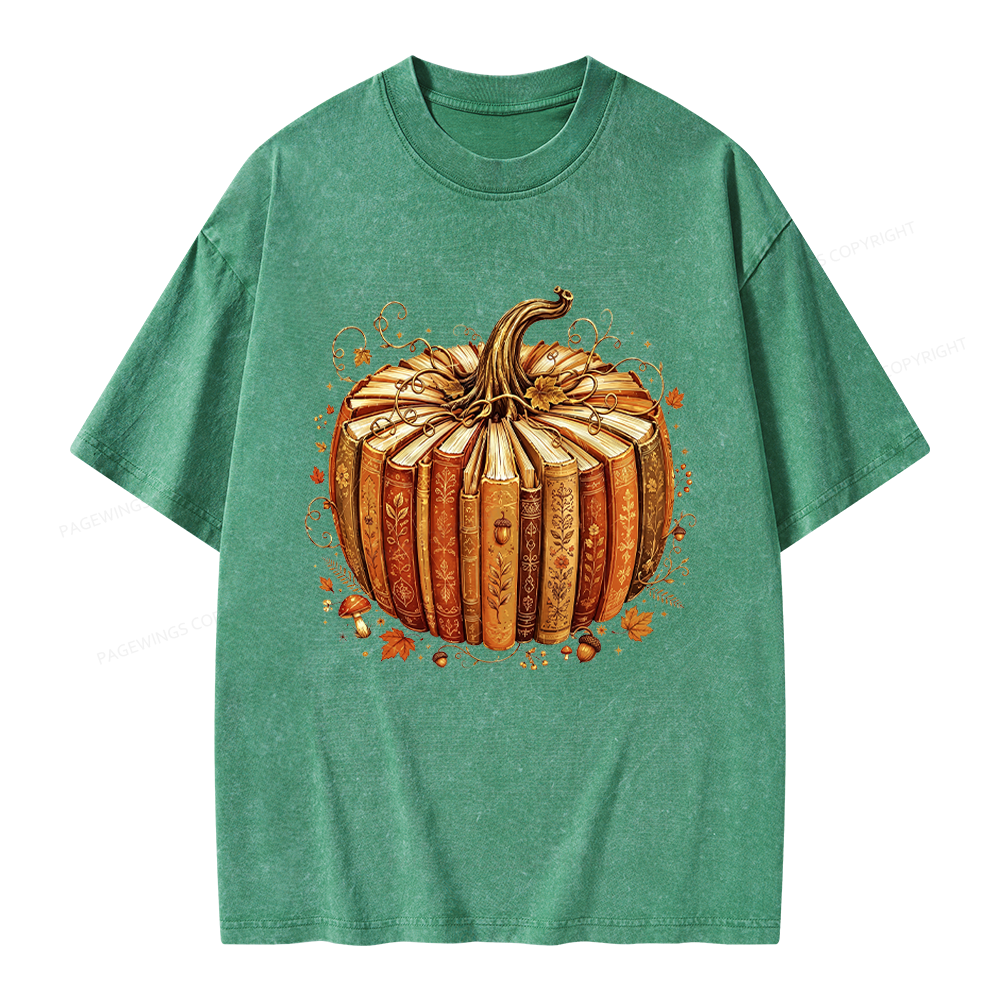 Pagewings Fall Book Pumpkin Unisex Washed T-shirt