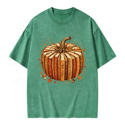 Pagewings Fall Book Pumpkin Unisex Washed T-shirt