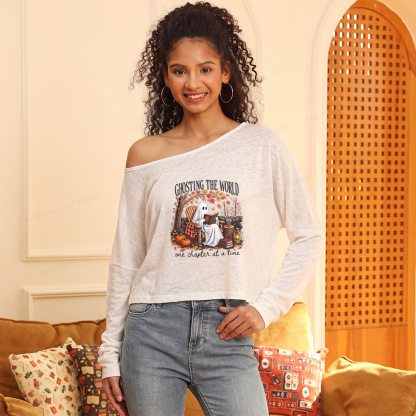 Pagewings Ghosting The World Sublimation Slouchy Long Sleeve Off Shoulder T-shirt