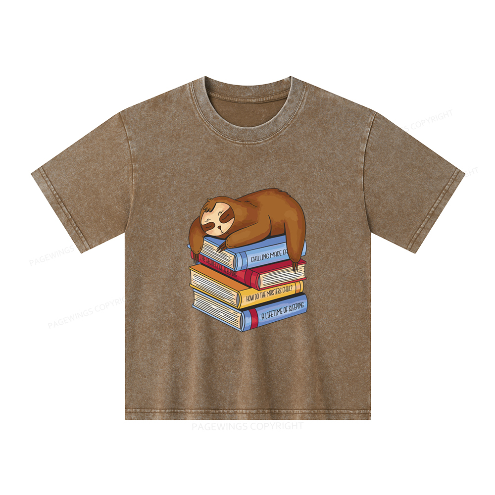 Pagewings Sloth And Book Unisex Kids Washed T-shirt