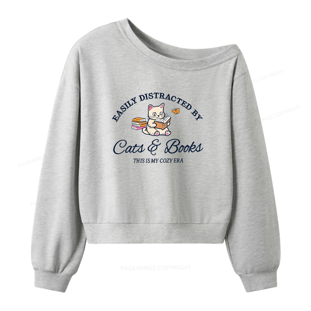 Pagewings Cats and Books Women Off Shoulder Sweatshirt