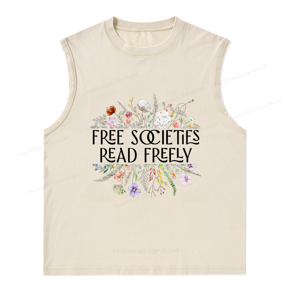 Pagewings Free Societies Read Freely Unisex Washed Tank Top