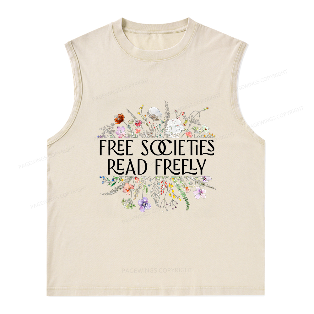Pagewings Free Societies Read Freely Unisex Washed Tank Top