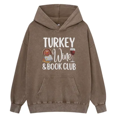 Pagewings Book Club Wine Unisex Washed Hoodie