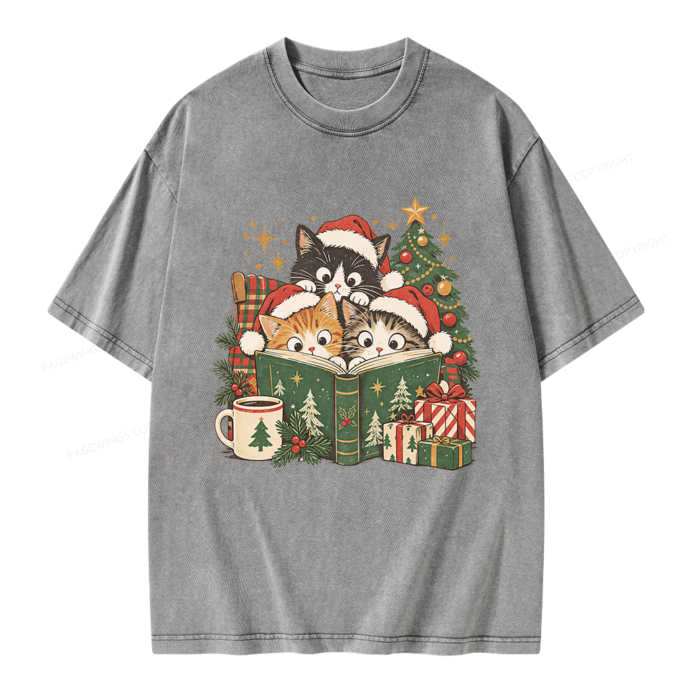 Pagewings Cat Lover Christmas Unisex Washed T-shirt