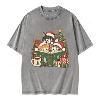 Pagewings Cat Lover Christmas Unisex Washed T-shirt