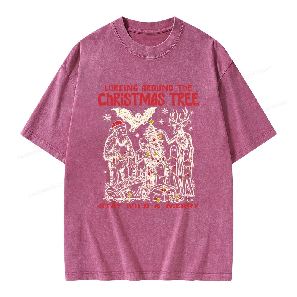 Pagewings Cryptid Creatures Christmas Unisex Washed T-shirt