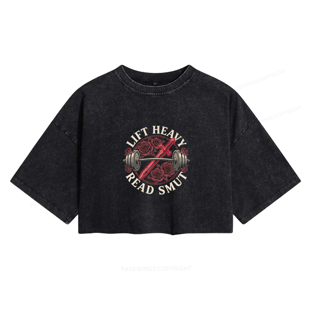 Pagewings Lift Heavy Read Smut Women's Washed Cropped T-shirt