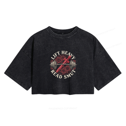 Pagewings Lift Heavy Read Smut Women's Washed Cropped T-shirt
