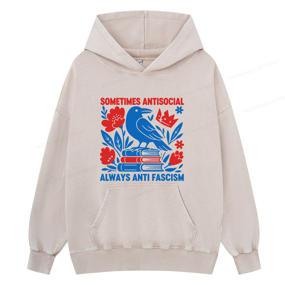 Pagewings Anti Fascism Unisex Washed Hoodie