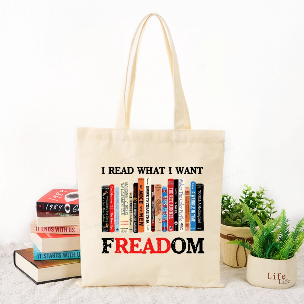 Pagewings I Read What I Want Banned Books Tote Bag
