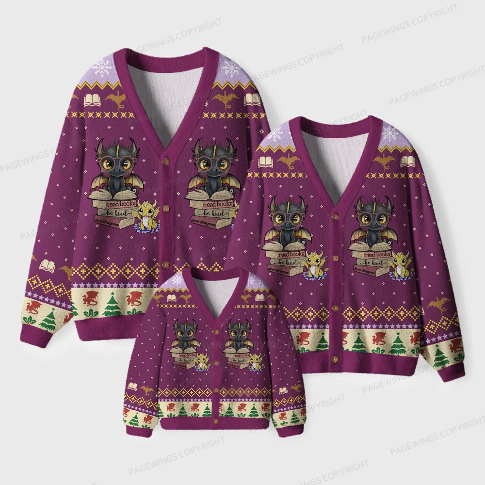 Pagewings Read Books Be Kind Love Dragons Unisex Ugly Cardigan Sweaters