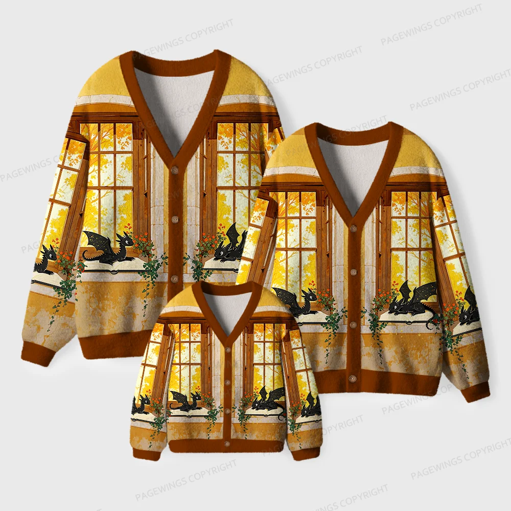 Pagewings Dragons Reading Unisex Ugly Cardigan Sweaters