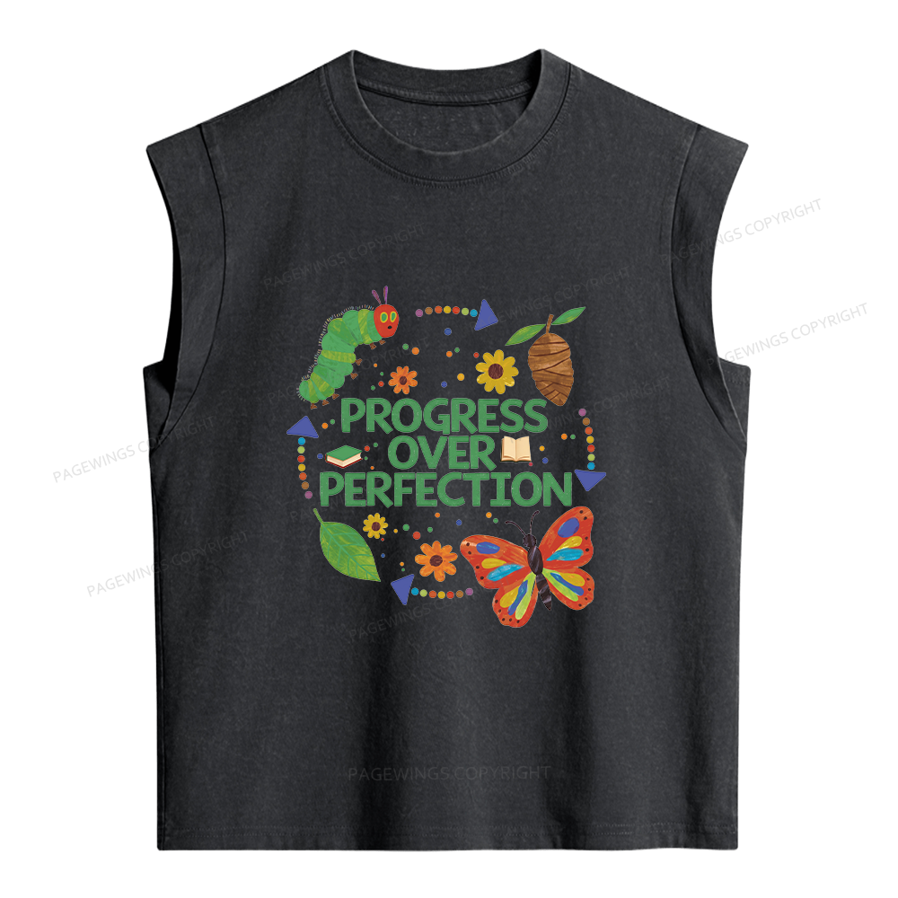 Pagewing Progress Over Perfection Women's Washed Tank Top