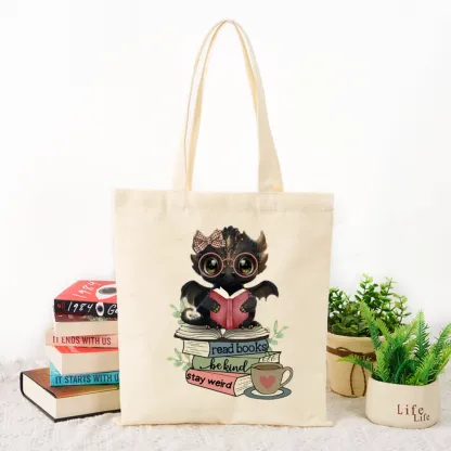 Pagewings Cute Dragon Read Books Be Kind Stay Weird Tote Bag