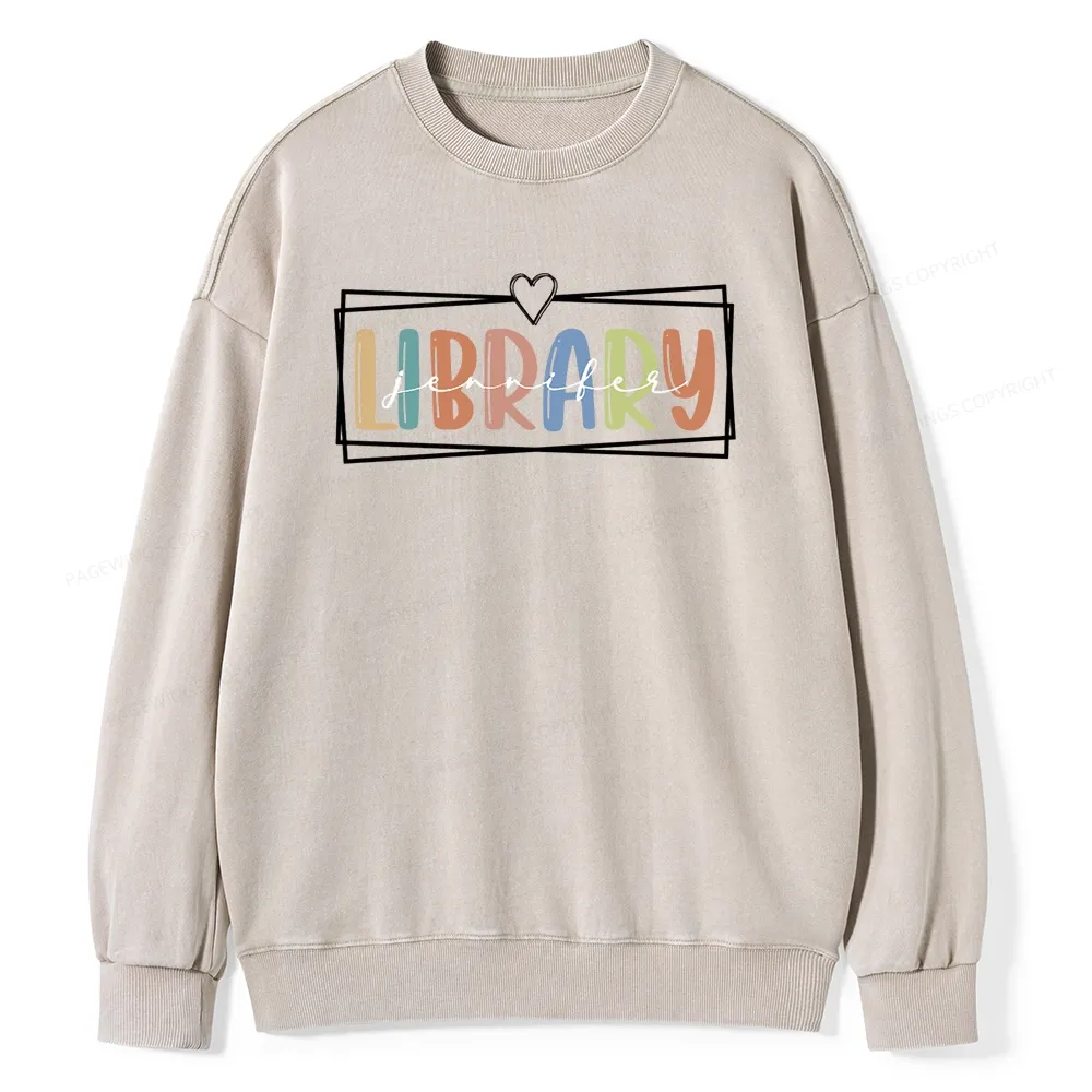 Pagewings Elementary Librarian Custom Name Unisex Washed Sweatshirt
