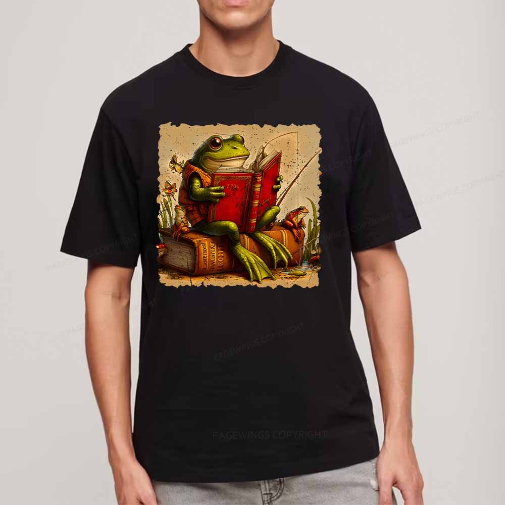 Pagewings Toad Fishing Book Reading Book Unisex Classic T-shirt
