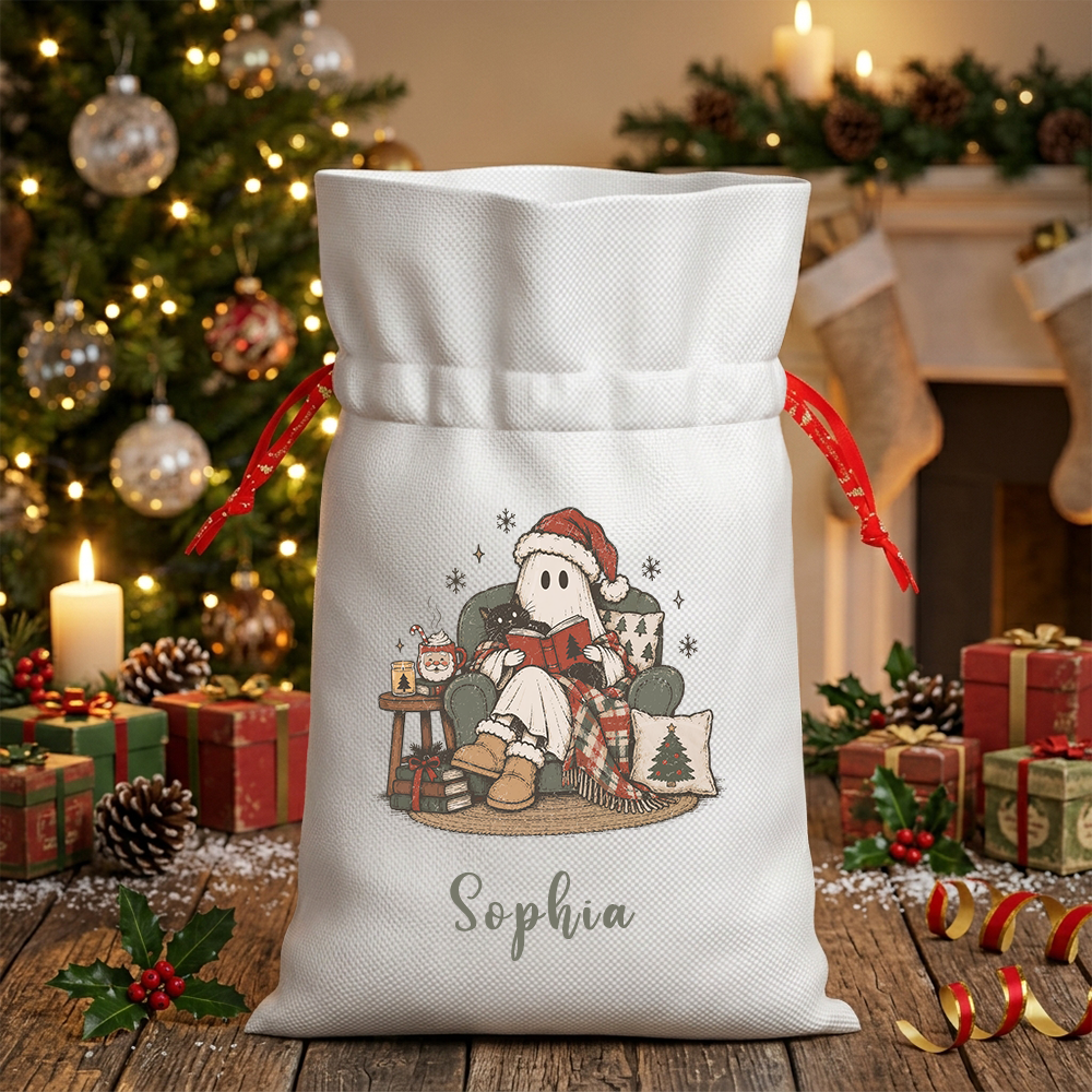 Pagewings Personalized Christmas Ghost Reading Christmas Santa Sack