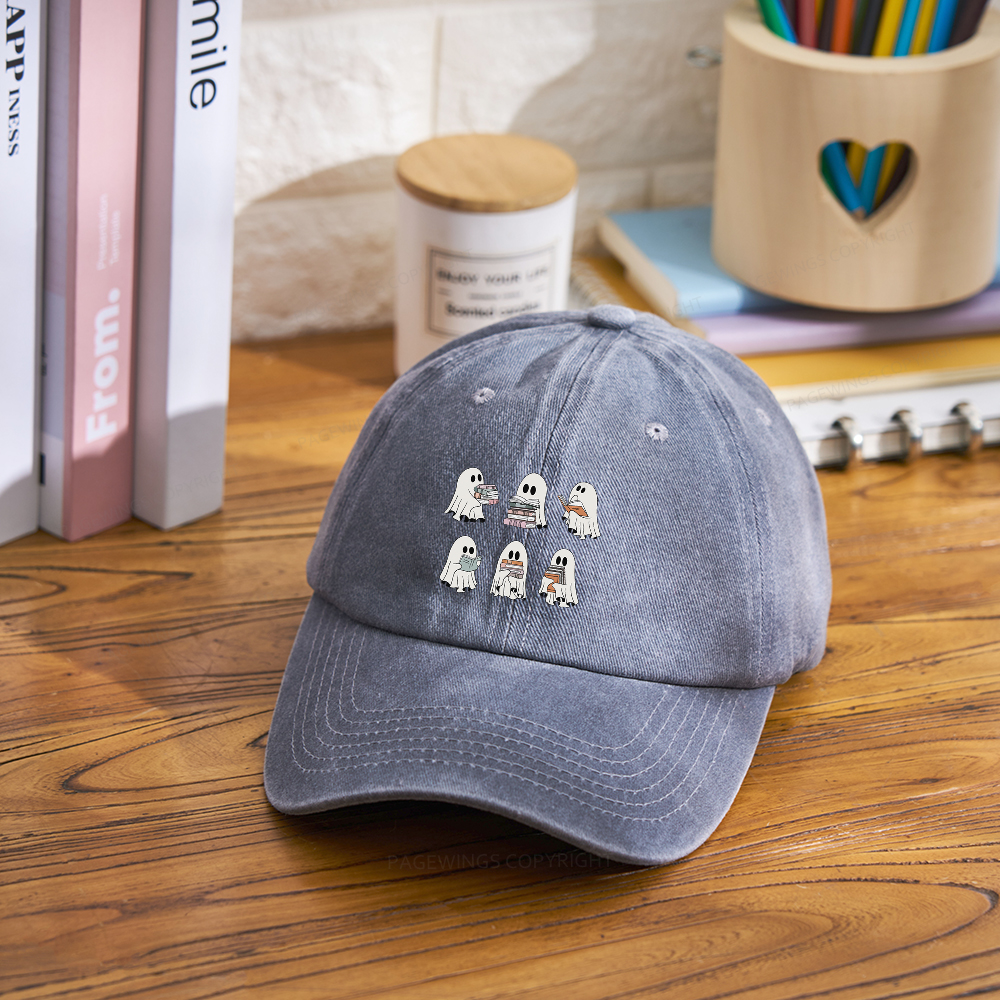 Pagewings Ghost Reading Halloween Washed Cap