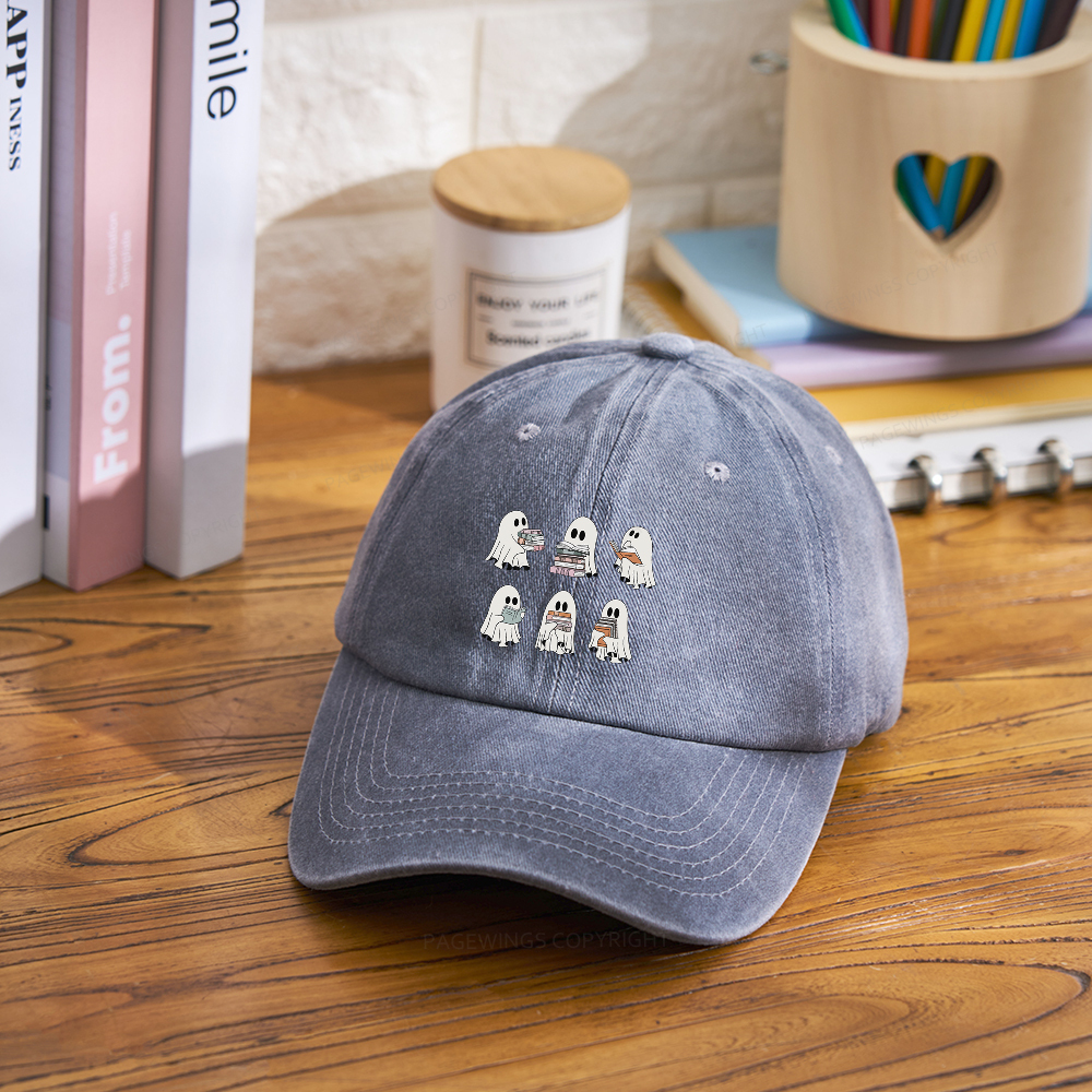 Pagewings Ghost Reading Halloween Washed Cap