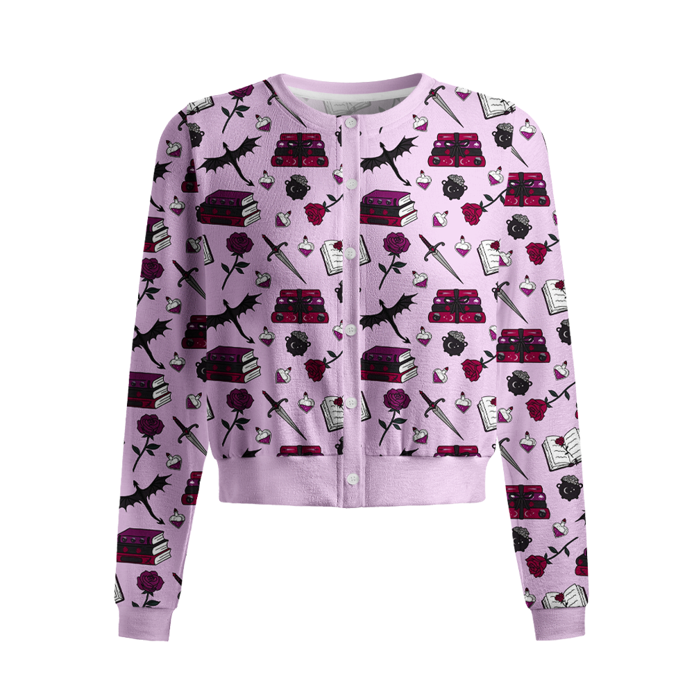 Pagewings Fantasy Bookish Crew Neck Cardigan Sweaters