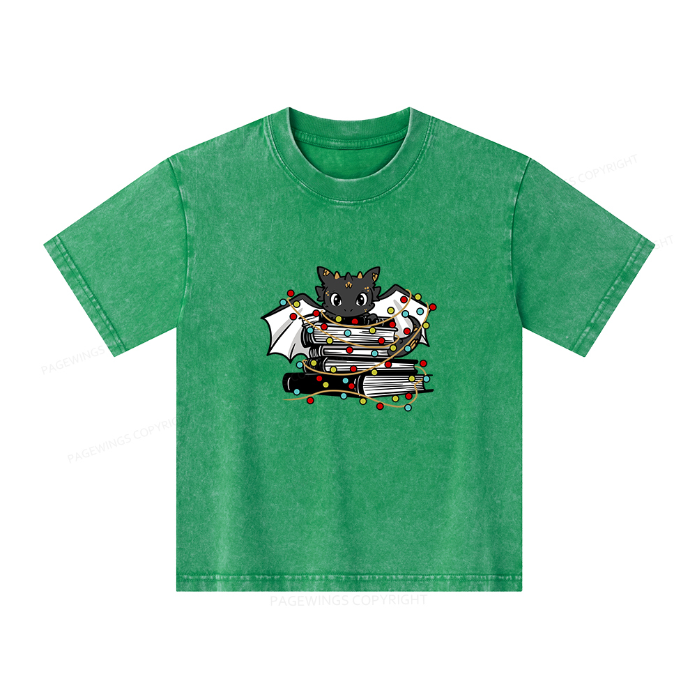 Pagewings Cute Book Dragon Holiday Unisex Kids Washed T-shirt