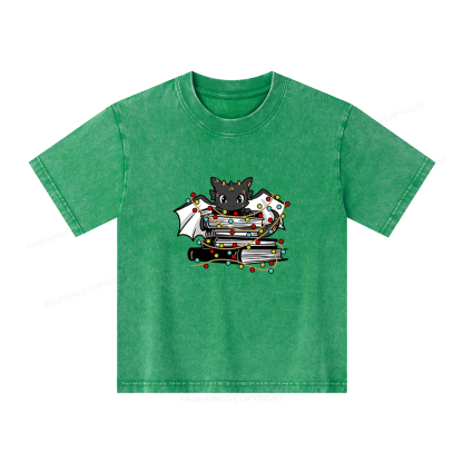 Pagewings Cute Book Dragon Holiday Unisex Kids Washed T-shirt