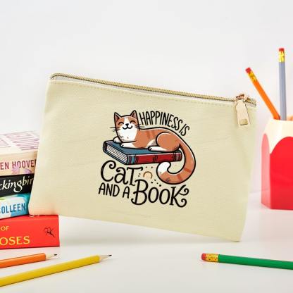 Pagewings Happiness Is A Cat And A Book Unisex Pouch