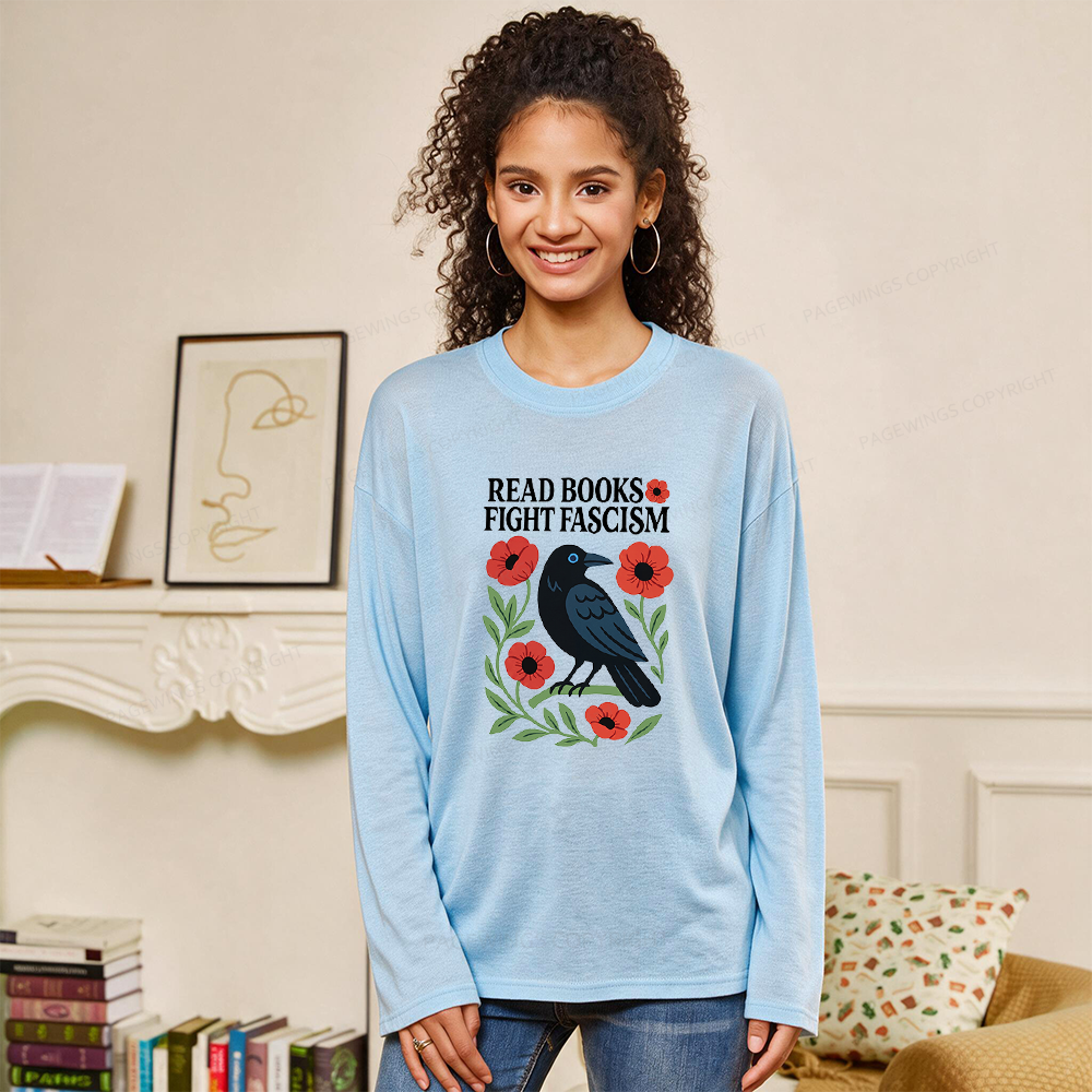 Pagewings Read Books Fight Fascism Unisex Lightweight Long Sleeve T-Shirt