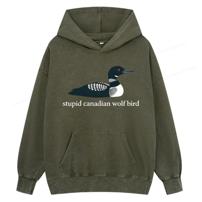 Pagewings Stupid Canadian Wolf Bird Unisex Washed Hoodie