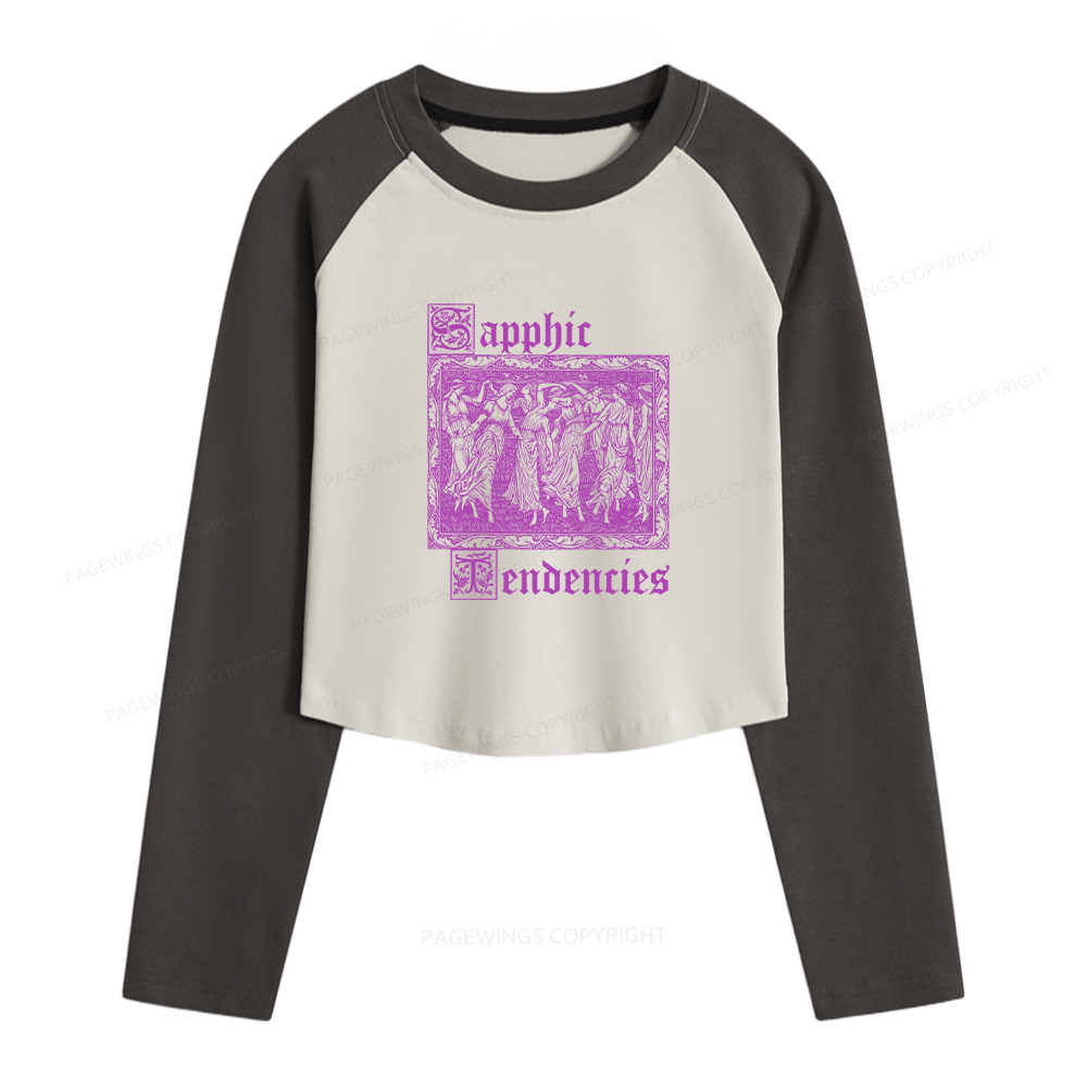 Pagewings Sapphic Tendencies Women Long Sleeve Crop Raglan T-shirt