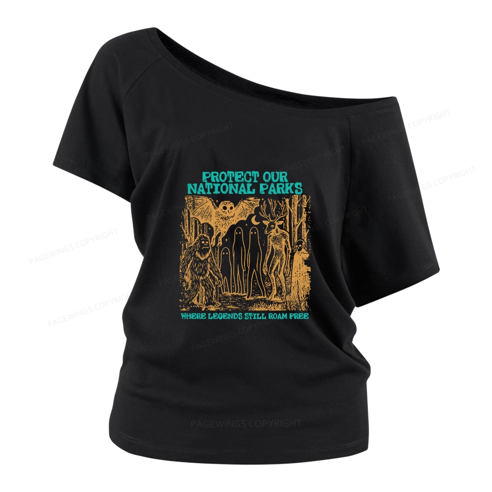 Pagewings Protect Our Parks Vintage Camping Women Off Shoulder T-shirts