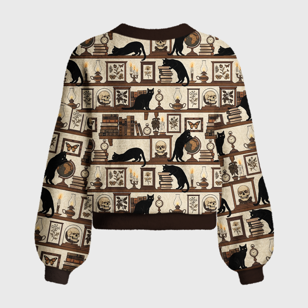 Pagewings Reading Cat Women's Cardigan Sweater