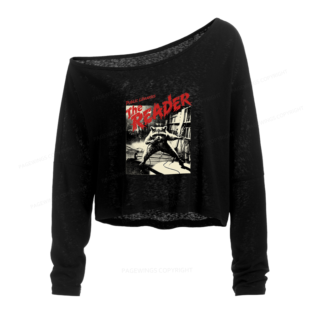 Pagewings The Reader Band Slouchy Long Sleeve Off Shoulder T-shirt
