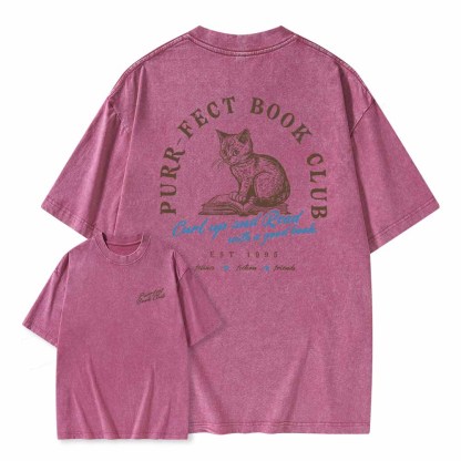 Pagewings  Book Club T-shirt For Cat Lovers Unisex Washed T-shirt